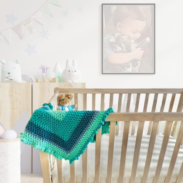 Infant size: Emerald Joy blanket corner view