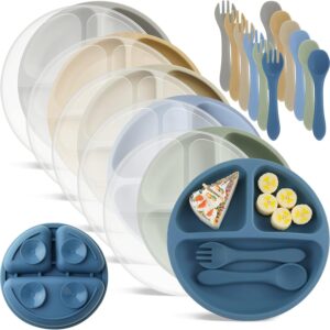 6 Pack Suction Plates for Toddlers with Lids